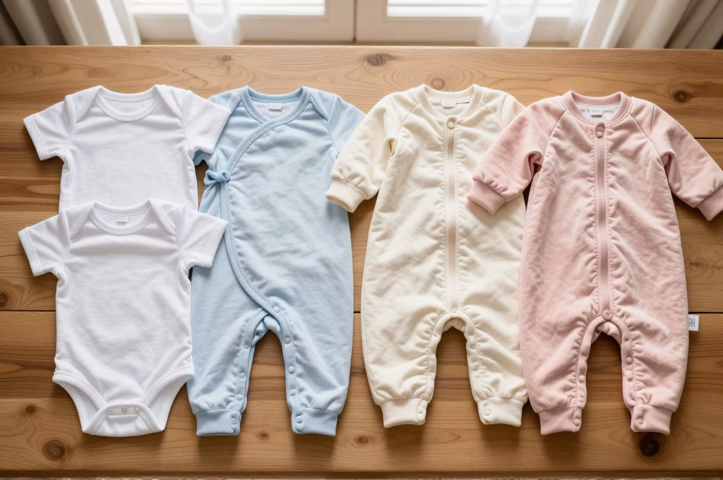 Comparaison trousseau de naissance ete et hiver avec vetements legers et chauds